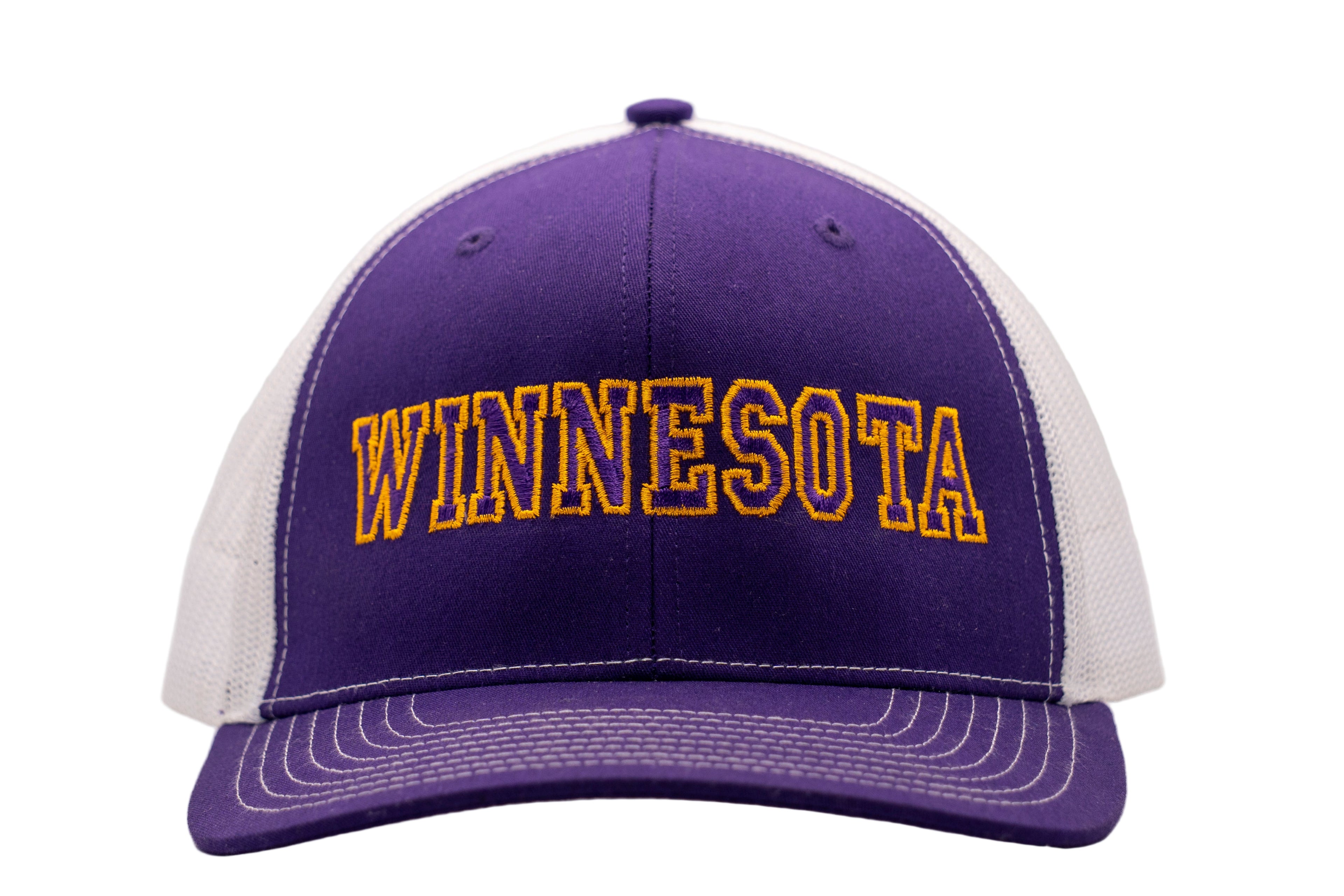 Purple and white cap with 'WINNESOTA' text on a white background